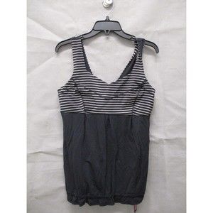 Lululemon Tank Women 10 Black White Striped Tame Me Top Breathable Fabric Active